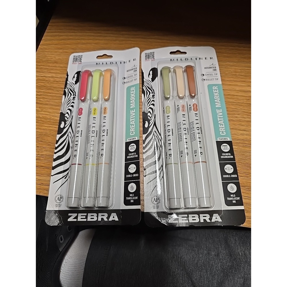 Zebra Midliner Creative Markers Double Ended Chisel Bullet Tip pack of 2 Asst.